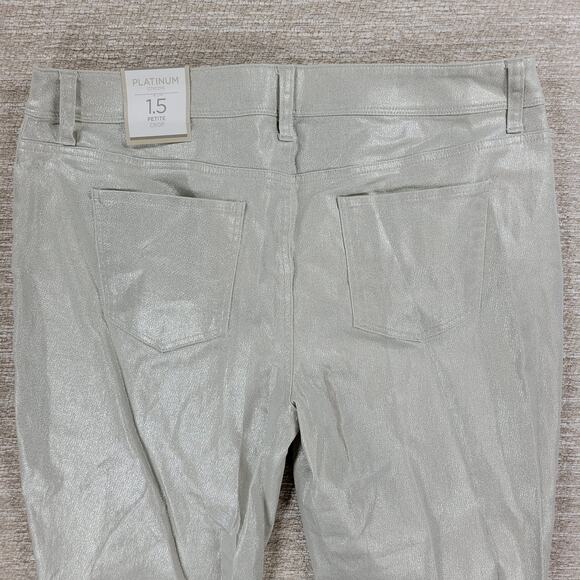 Chicos Platinum Girlfriend Coated Jeans Womens 10/M Silver Metallic Glitter New - Picture 10 of 10